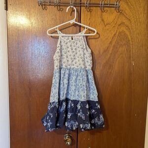 Gymboree Blue and White Floral Tiered Halter Sun Dress EUC sz 6
